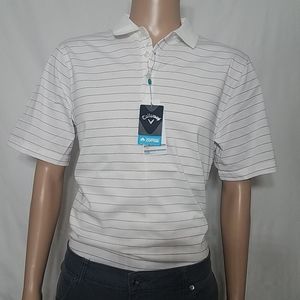 Mens white striped golf polo
